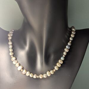 Freshwater Gray Light Blue Elegant Pearl Necklace 8"